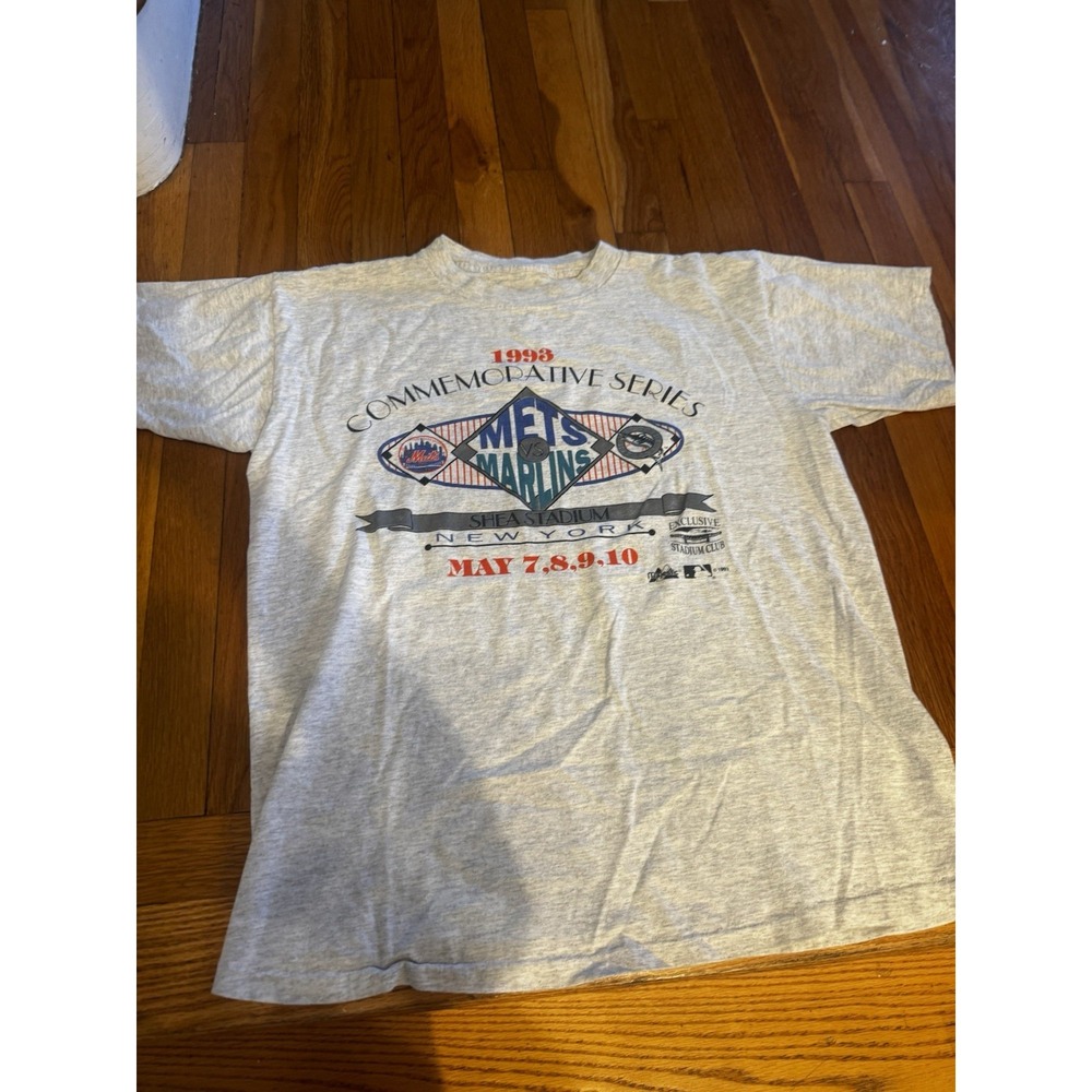 Vintage Mets Vs Marlins Shea Stadium Shirt Commemorative Series 1993 Mens M Gray